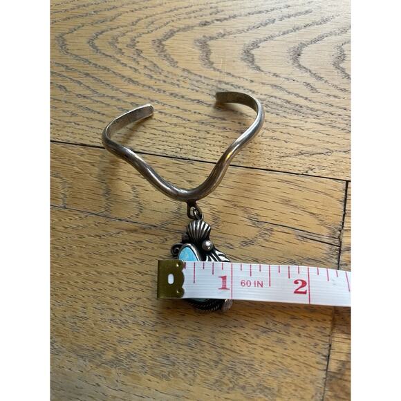 Signed Navajo Sterling Silver Turquoise Onyx Inlay Cuff Bracelet Sweater Drop - Picture 7 of 7